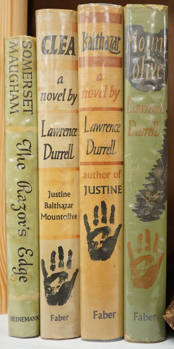 Durrell, Lawrence, Balthazar, first edition, Faber and Faber, London 1958, Mountolive, first edition Faber and Faber, London 1958, Clea, first edition, Faber and Faber, London 1960, Somerset Maugham, The Razor’s Edge, fi